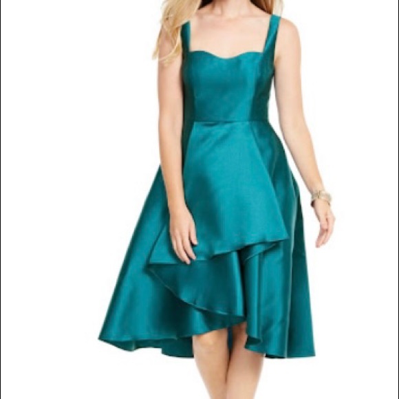 Beautiful Adrianna Papell Sculpted High-Low Mikado Dress, Teal Size 12 - Picture 4 of 7
